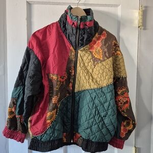 Vintage 80's Colorful Floral Paisley Quilt Patchwork Light Bomber Jacket Sz M